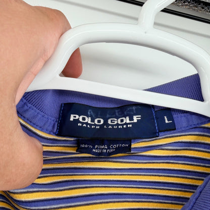 Polo Golf Ralph Lauren Striped Pima Cotton Polo Shirt Large Purple Yellow Mens
