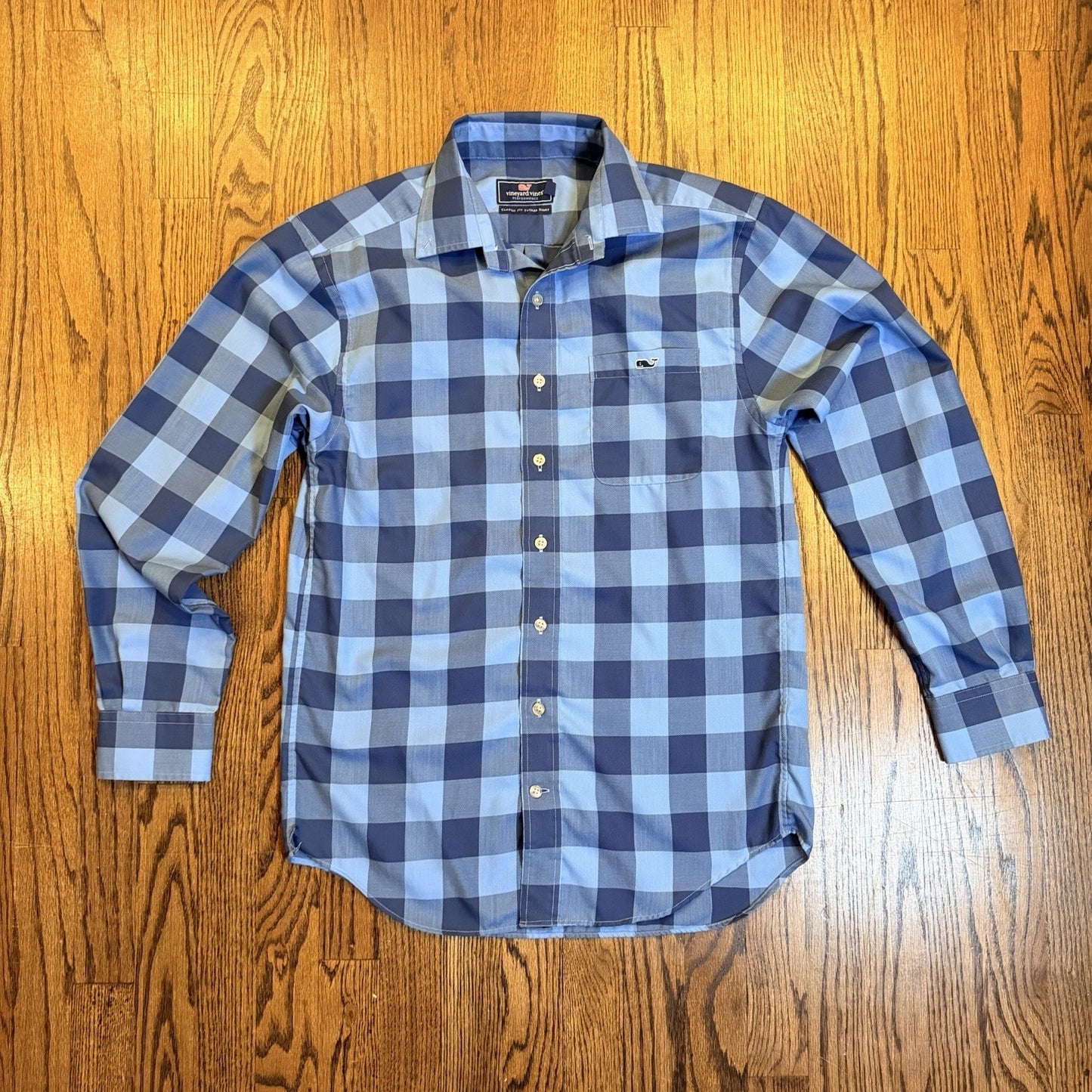 Vineyard Vines Performance Tucker Shirt Blue Buffalo Check Plaid Small 1W1954