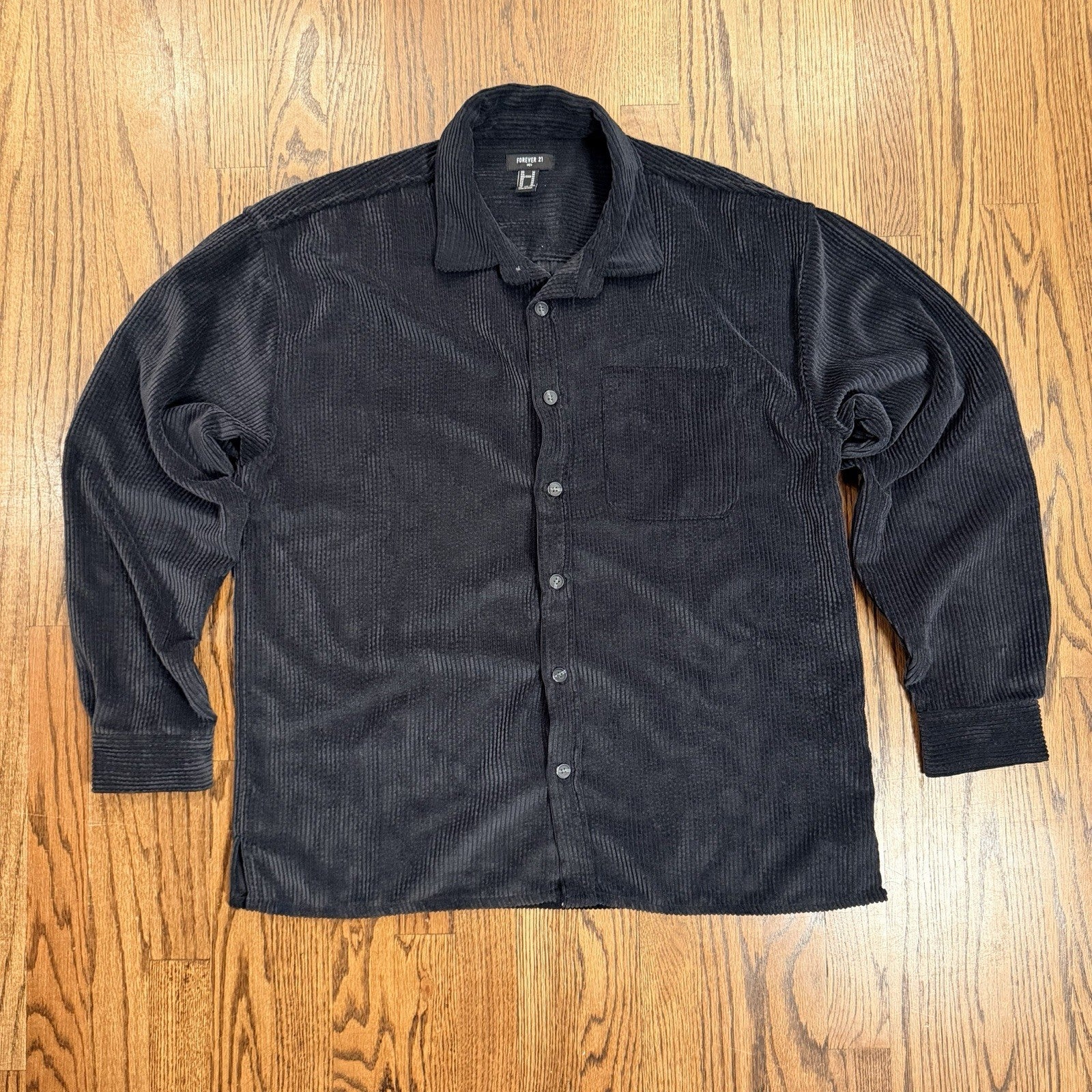 Forever 21 Casual Button Up Corduroy Shirt Black Size M men's