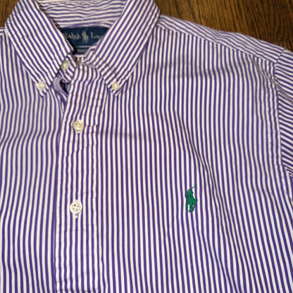 Ralph Lauren Custom Fit Striped Button Down Shirt 16 34/35 Purple White Joker