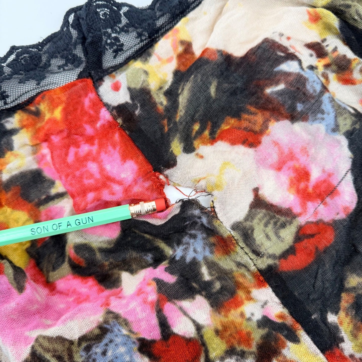 Kimchi Blue Floral Infinity Scarf Black Lace Trim Boho Watercolor Pink Red OS
