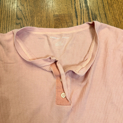 American Eagle Waffle Knit Henley Top Cropped Thermal Small Pink