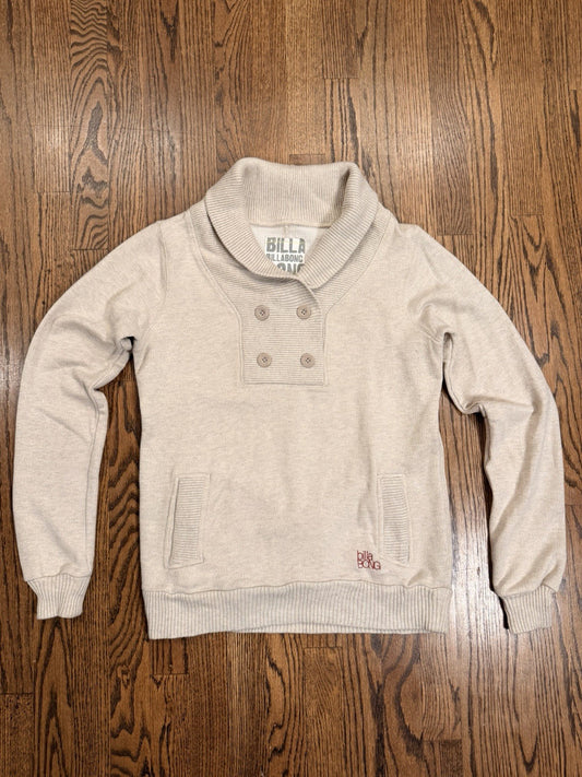 Billabong Sweater Womens Large Beige Button Shawl Collar Pullover Knit Casual