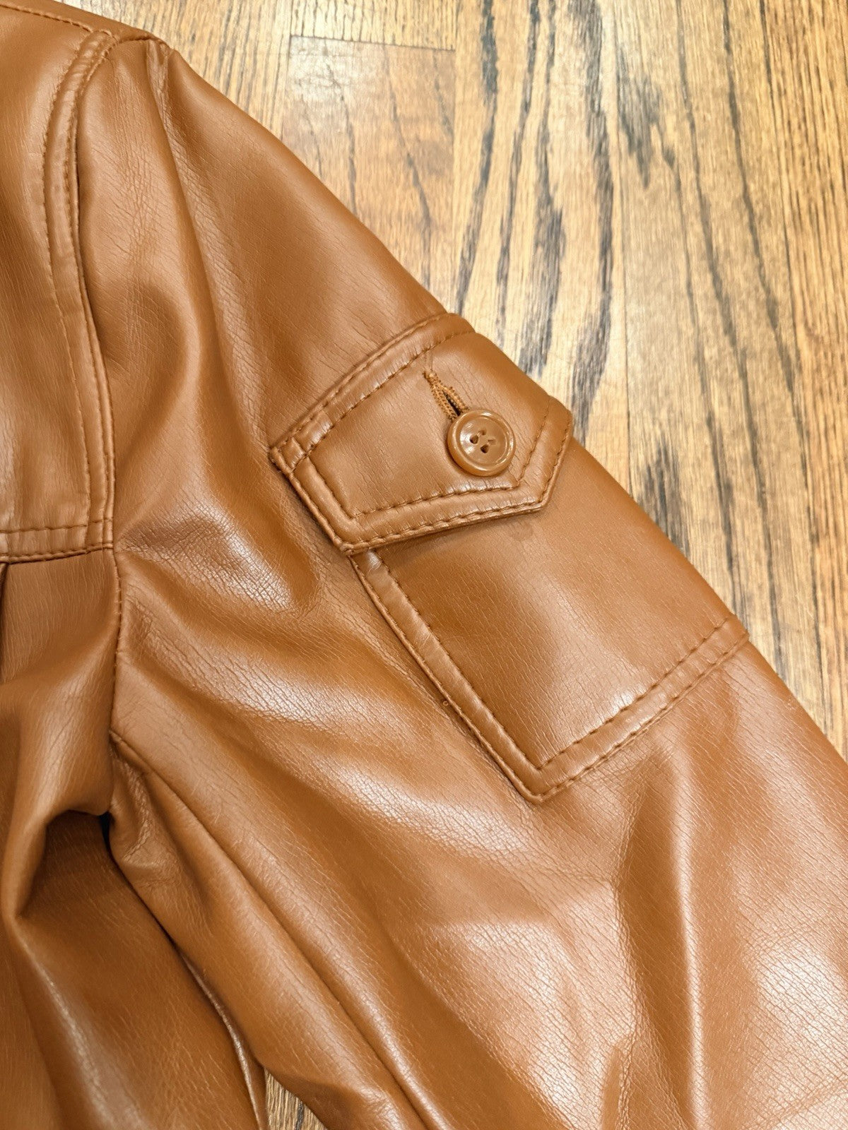 VTG Curly Top Polyvinyl Jacket Womens 11/12 Brown Belted Blazer 80s Urban Safari