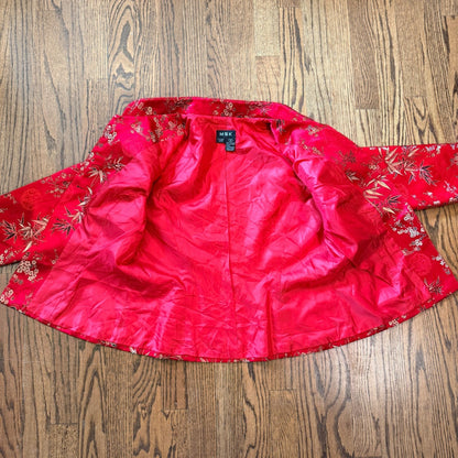 MSK Silk Blend Asian Inspired Floral Bamboo Jacquard Mandarin Jacket 8 Red