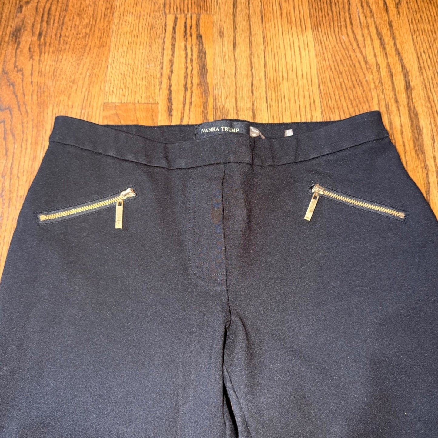Ivanka Trump Compression Knit Slim Pants Gold Zipper Pockets XS Black
