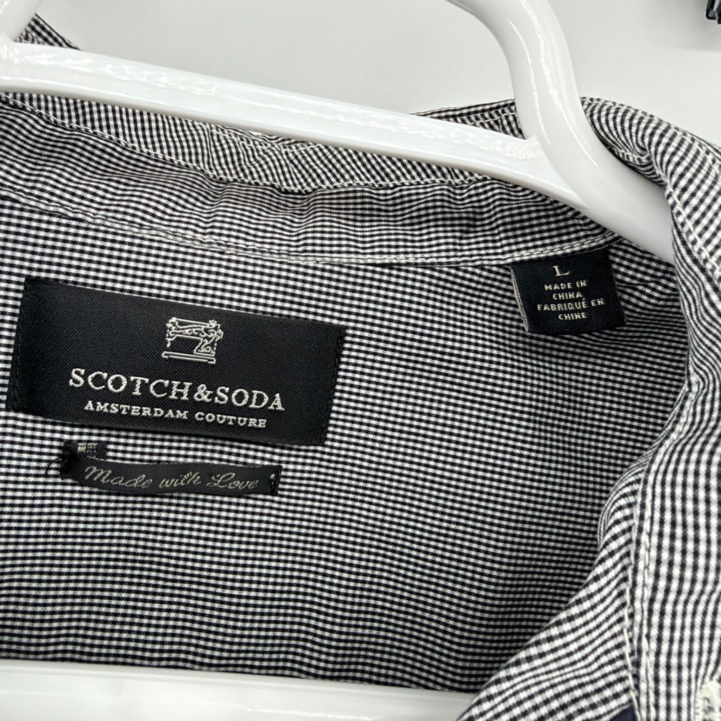 Scotch & Soda Micro Gingham Button Down Shirt Slim Fit Black White Large Mens