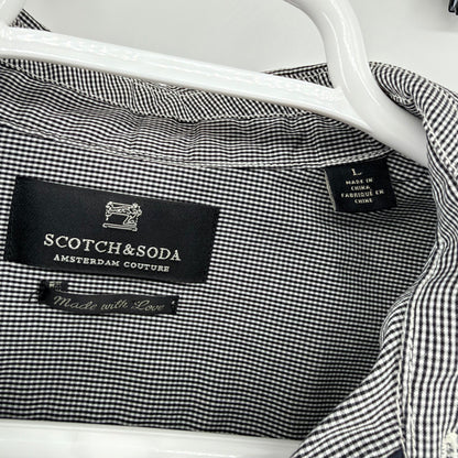 Scotch & Soda Micro Gingham Button Down Shirt Slim Fit Black White Large Mens