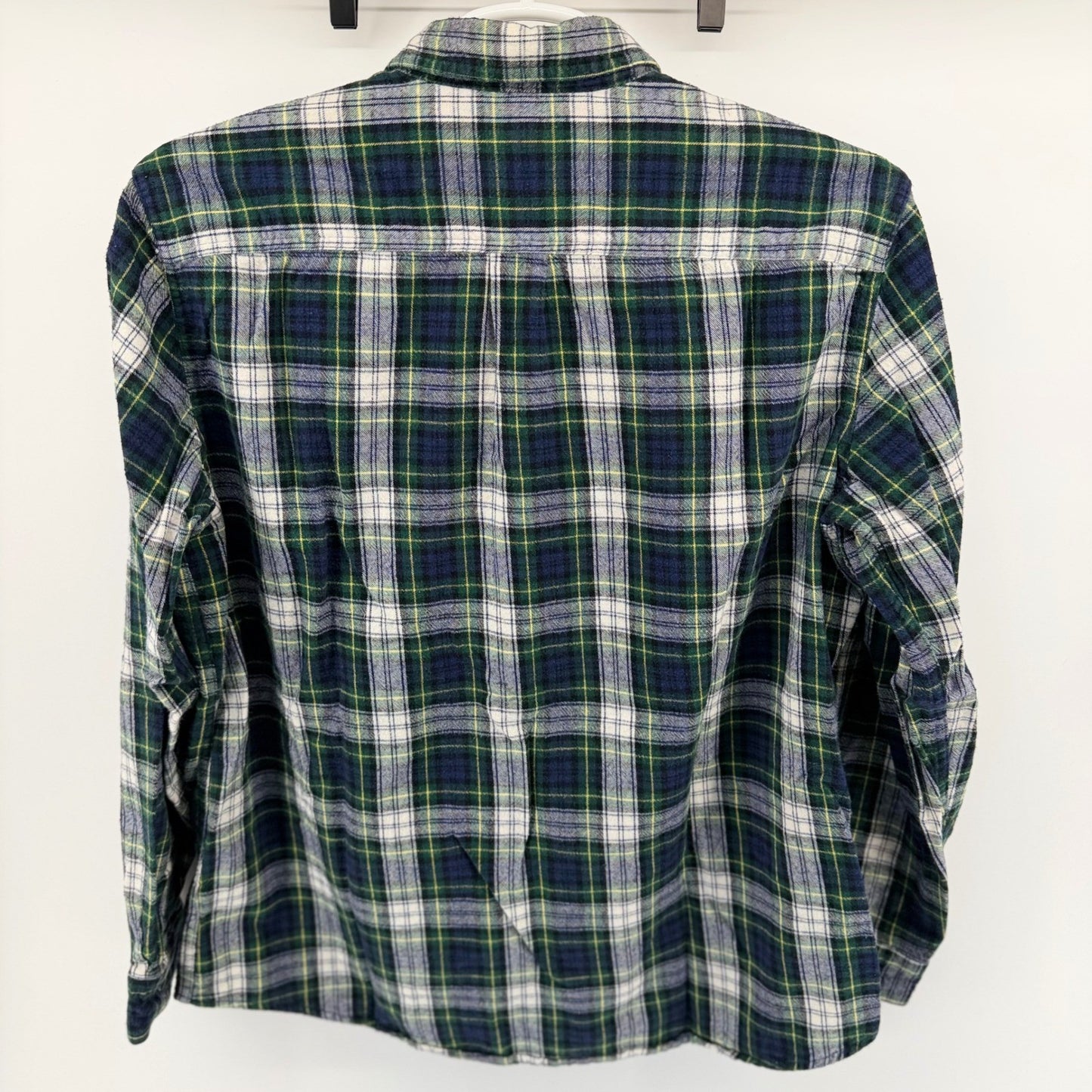 LL Bean Traditional Fit Flannel Shirt Plaid Cotton Button Down L Green Blue