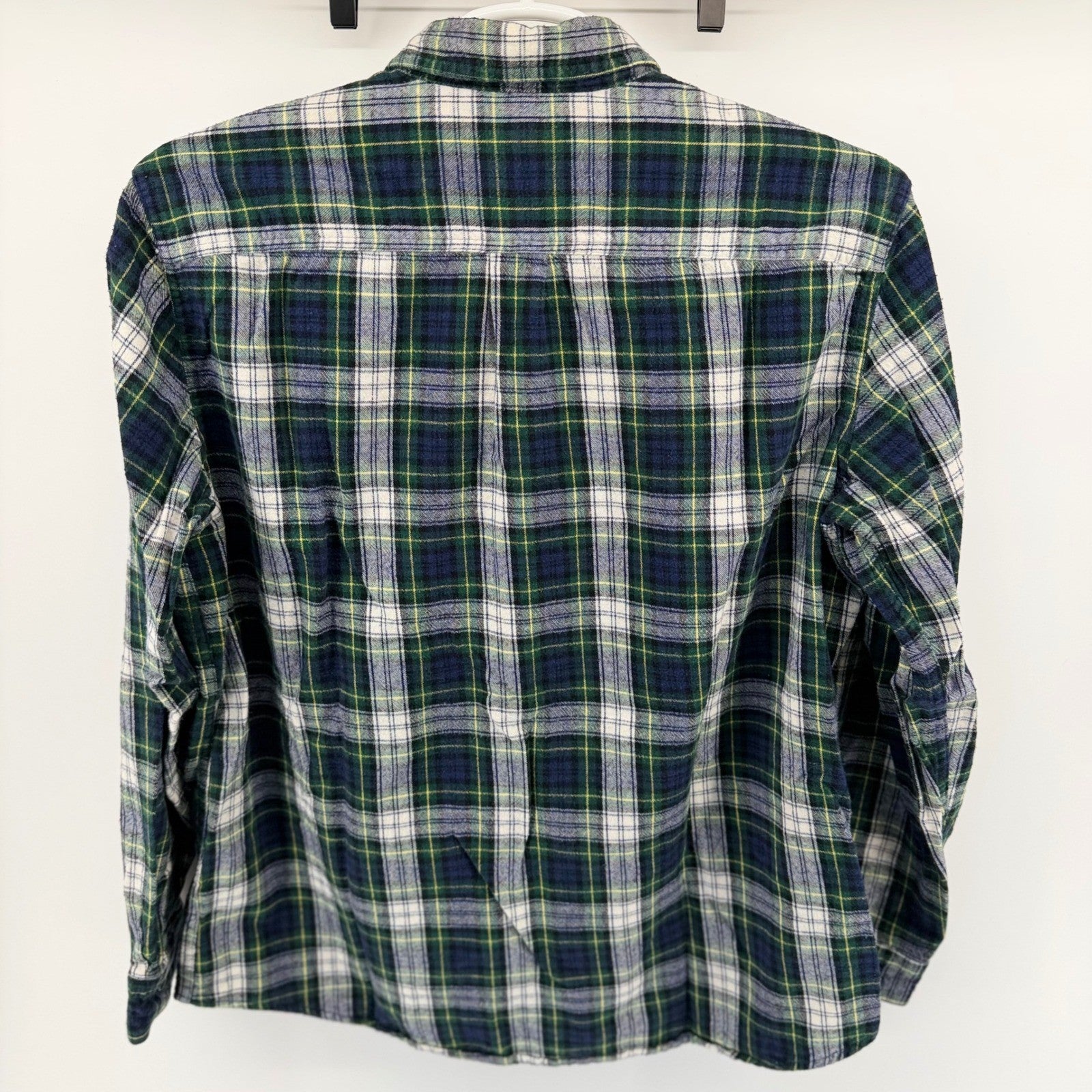 LL Bean Traditional Fit Flannel Shirt Plaid Cotton Button Down L Green Blue