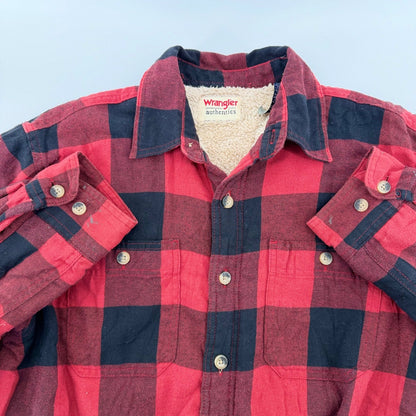Wrangler Authentics Sherpa Lined Flannel Shirt Jacket Buffalo Plaid Medium Red