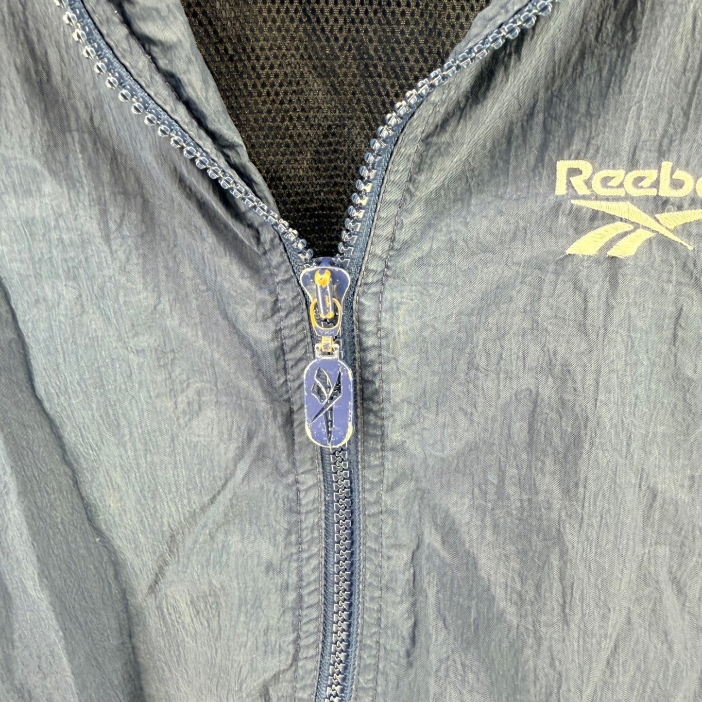 Reebok Vintage Windbreaker Jacket Full Zip Retro 90s Mesh Lined Large Navy Blue