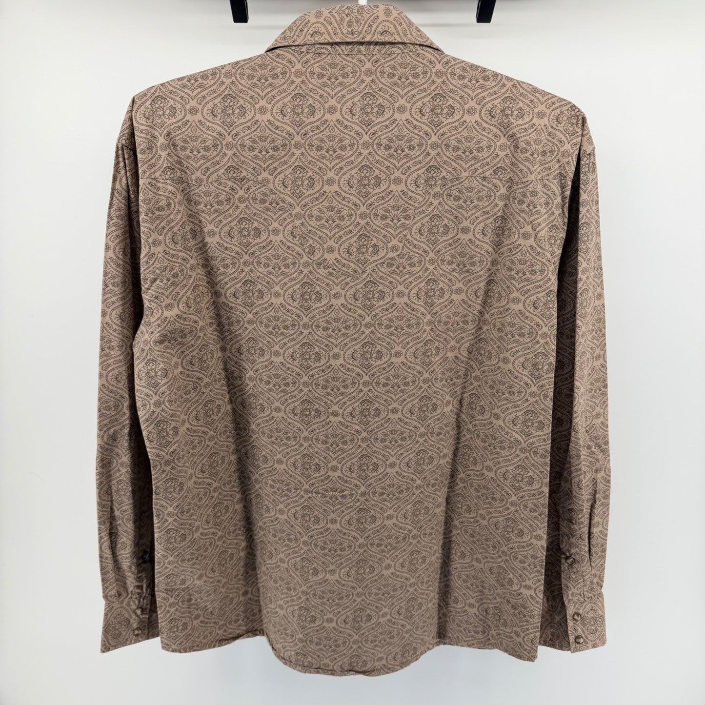Red Ranch Western Pearl Snap Shirt Paisley Print Cotton Cowboy XL Tan Brown
