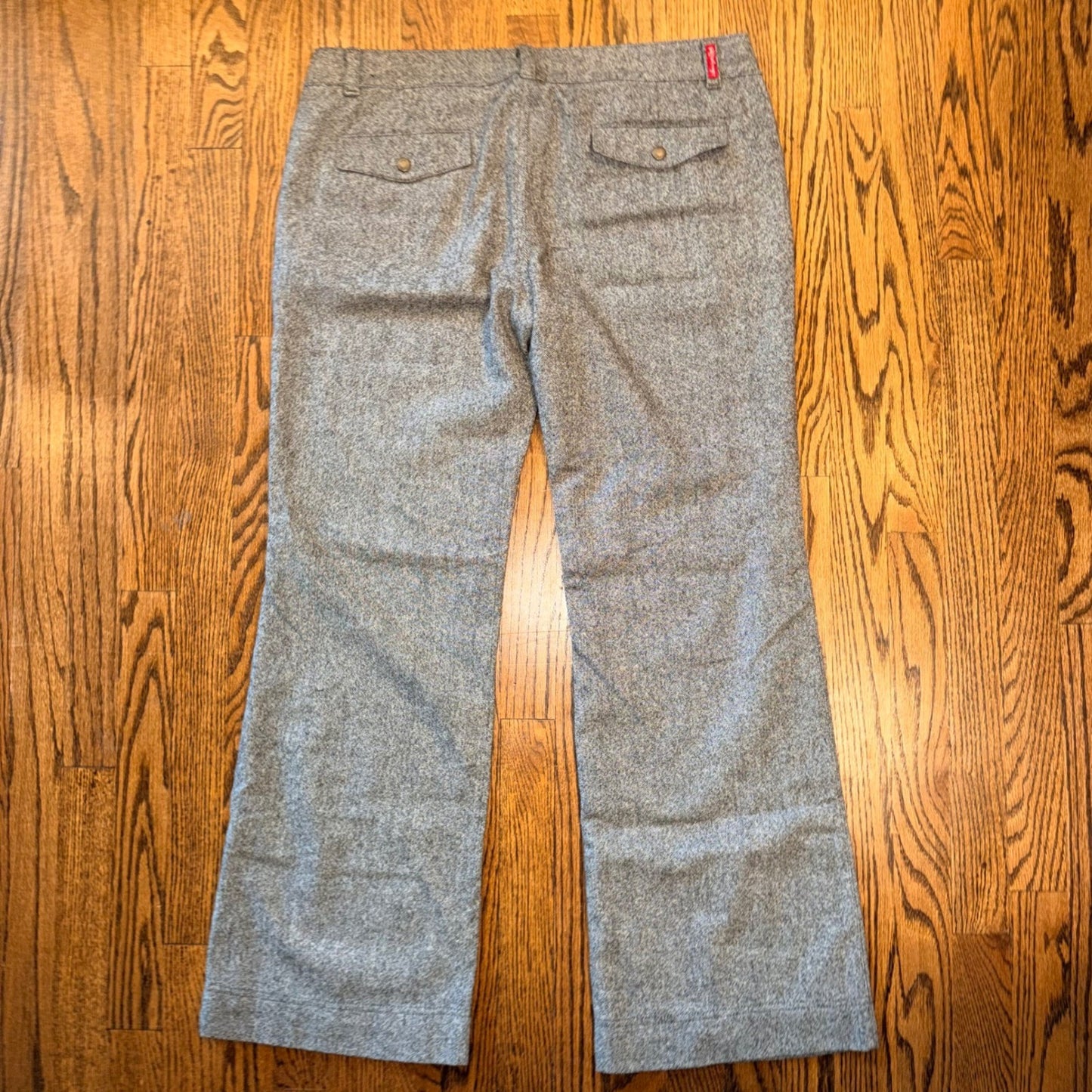 American Eagle Wool Blend Tweed Wide Leg Trousers Sz 14 Gray Herringbone Preppy