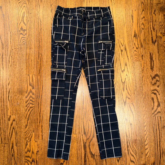 Hot Topic Grid Print Cargo Pants Slim Jogger Multi-Pocket Size M Black White