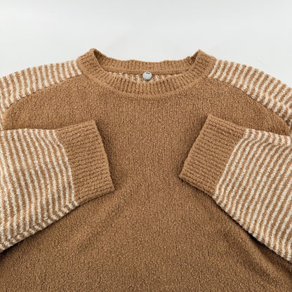 Margaret O'Leary Striped Raglan Boucle Knit Sweater Large Brown Cream Neutral