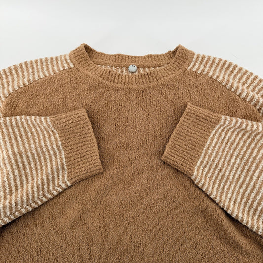 Margaret O'Leary Striped Raglan Boucle Knit Sweater Large Brown Cream Neutral