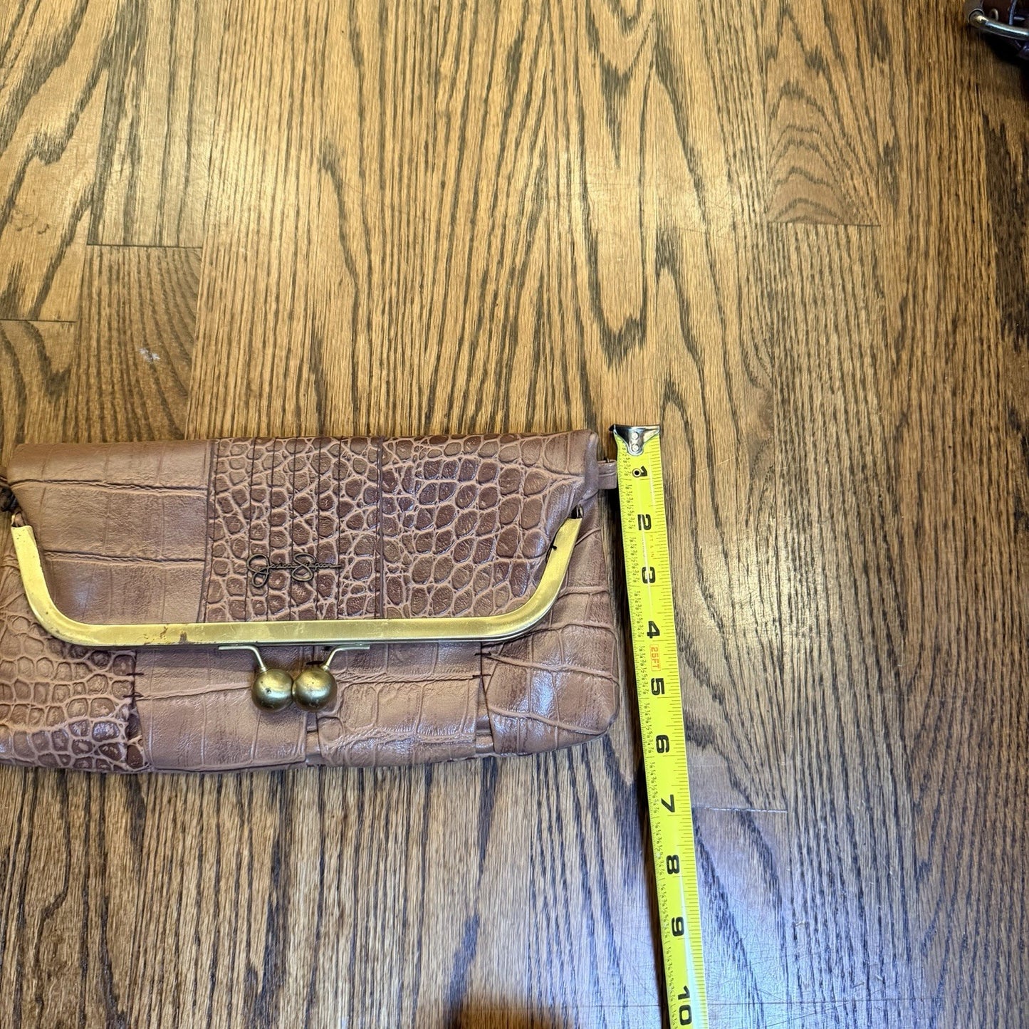 Jessica Simpson Brown Croc Bag Purse Clasp Snap Over Clutch Logo