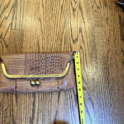 Jessica Simpson Brown Croc Bag Purse Clasp Snap Over Clutch Logo