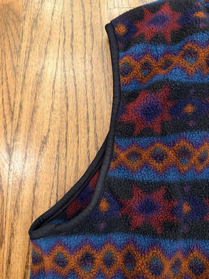 Vintage 90s Sunique Fleece Vest XL Aztec Southwestern Pattern Zip Front