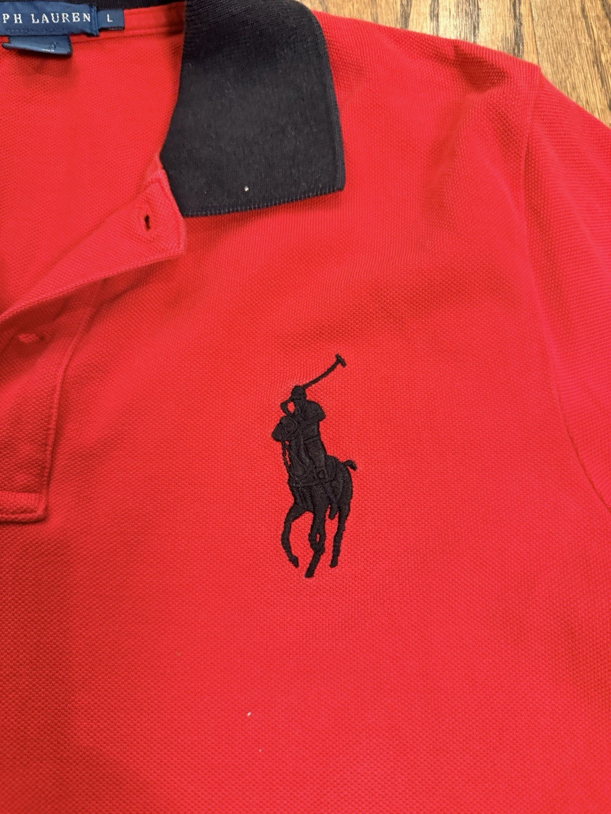 Ralph Lauren Polo Red Shirt Large Red Black Logo Big Pony Back Graphic