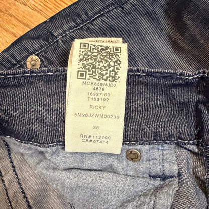 True Religion Ricky Relaxed Straight Cord Pants 36 Blue Horseshoe Flap Pocket