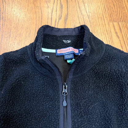 Vineyard Vines Sherpa Fleece Full Zip Vest S Black Layering Preppy Women