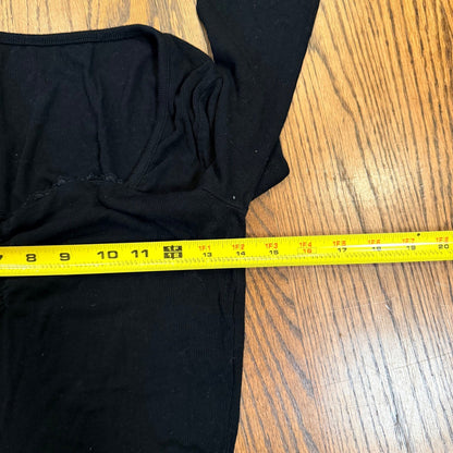 Unbranded Ribbed Long Sleeve Crop Top Sweetheart Neck Cinched Black S