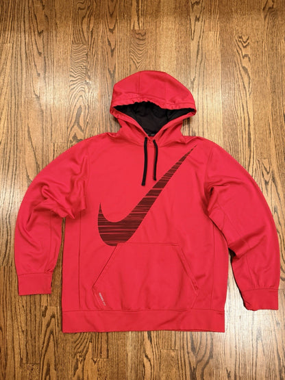 Nike Therma Fit Pullover Hoodie Mens L  Red Black Big Swoosh