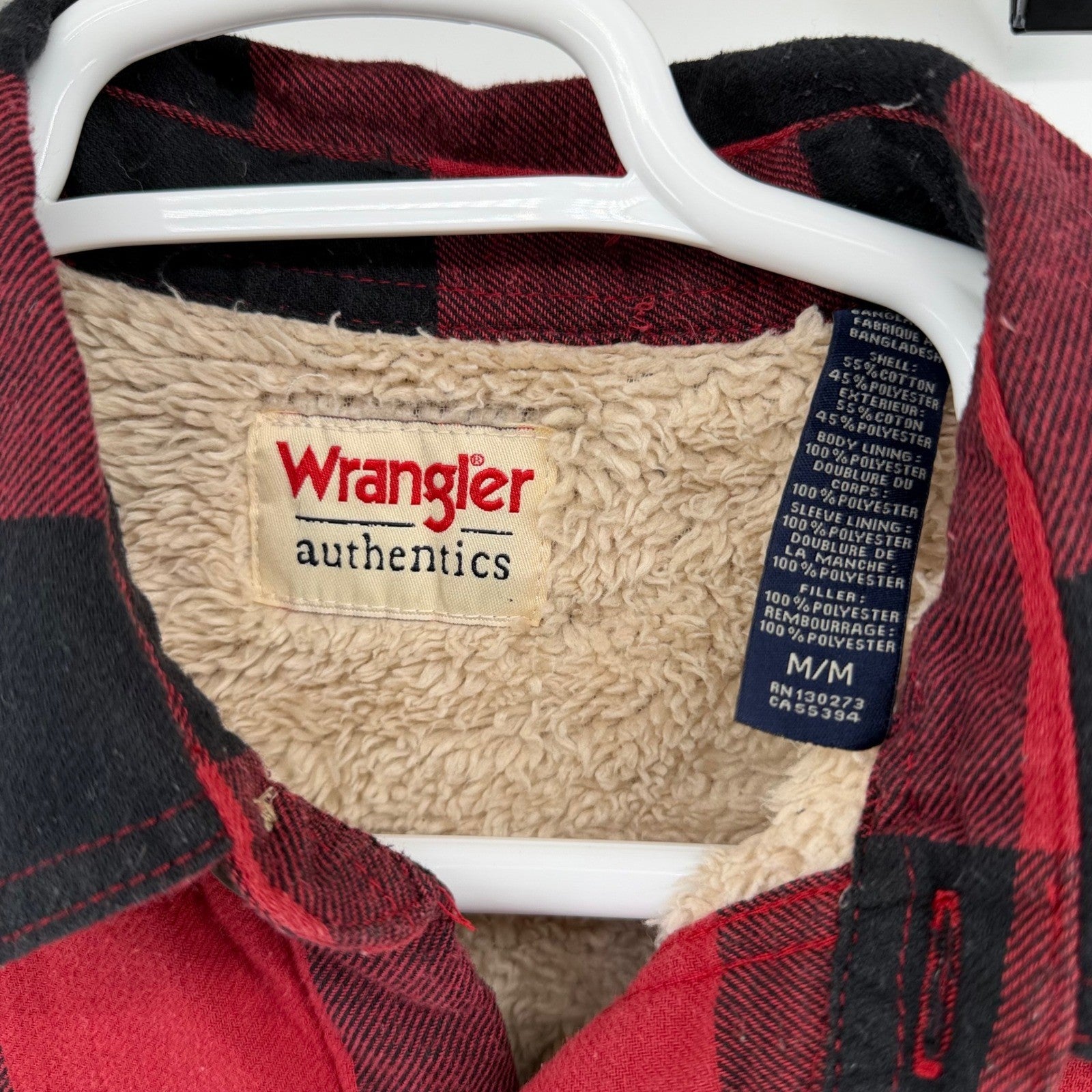 Wrangler Authentics Sherpa Lined Flannel Shirt Jacket Buffalo Plaid Medium Red