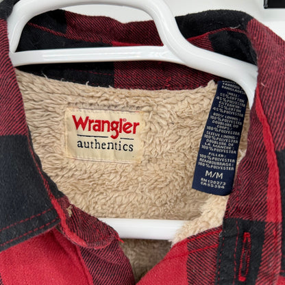 Wrangler Authentics Sherpa Lined Flannel Shirt Jacket Buffalo Plaid Medium Red