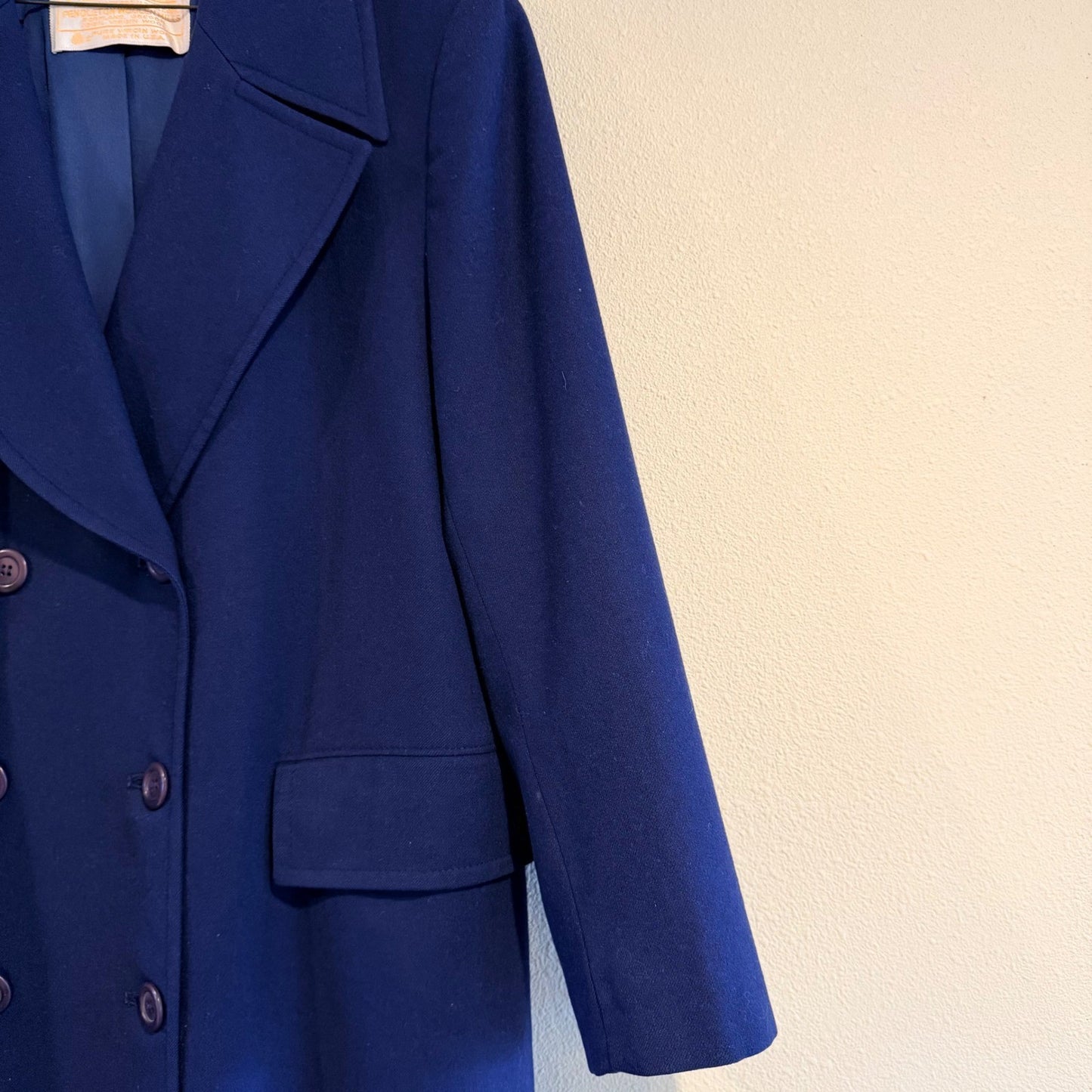 Pendleton Vintage Wool Double Breasted Long Coat Blue 100% Virgin Wool Size L