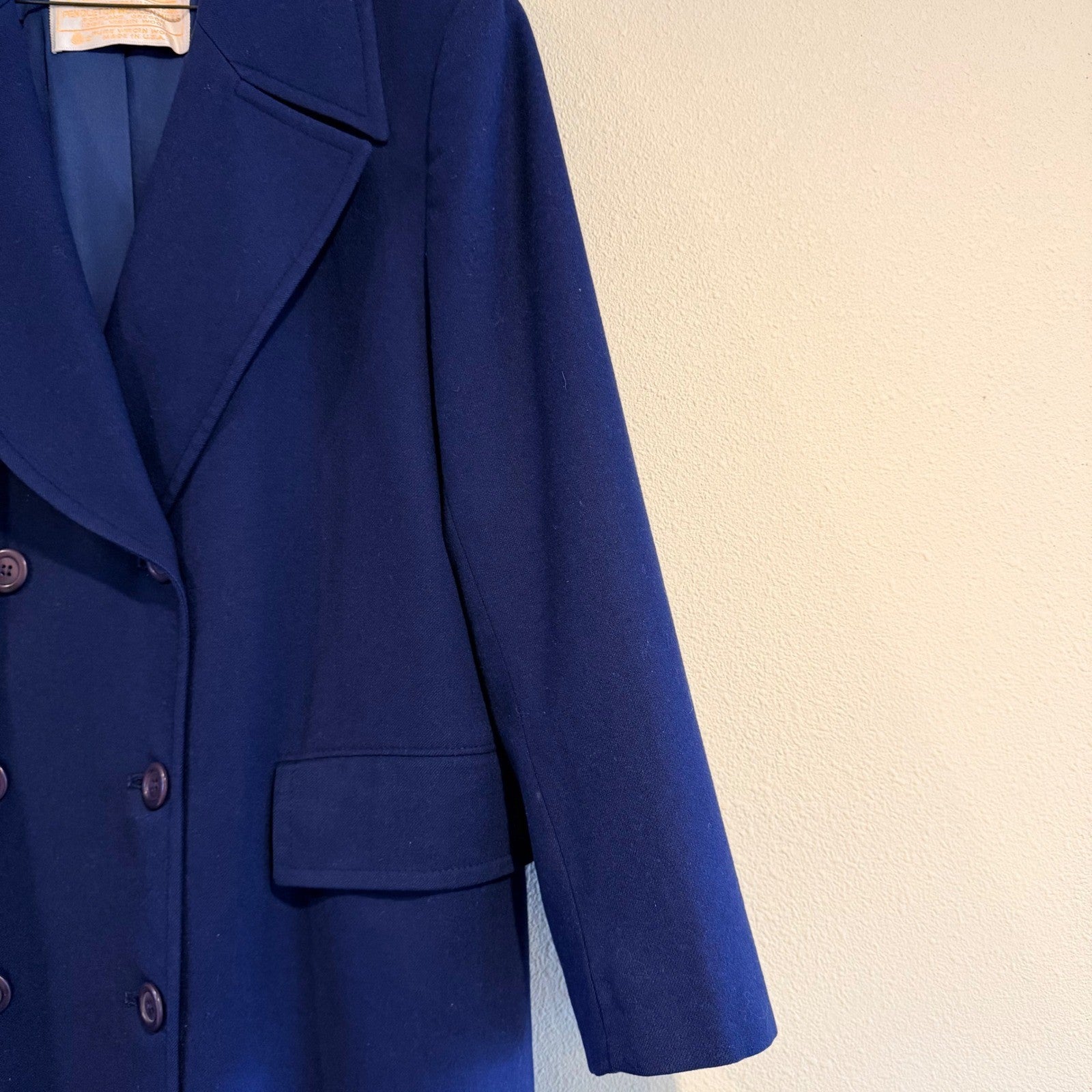 Pendleton Vintage Wool Double Breasted Long Coat Blue 100% Virgin Wool Size L