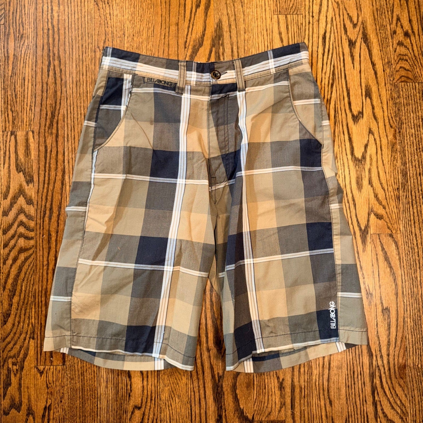 Billabong Built to Thrash Plaid Walk Shorts Size 30 Brown Navy Blue