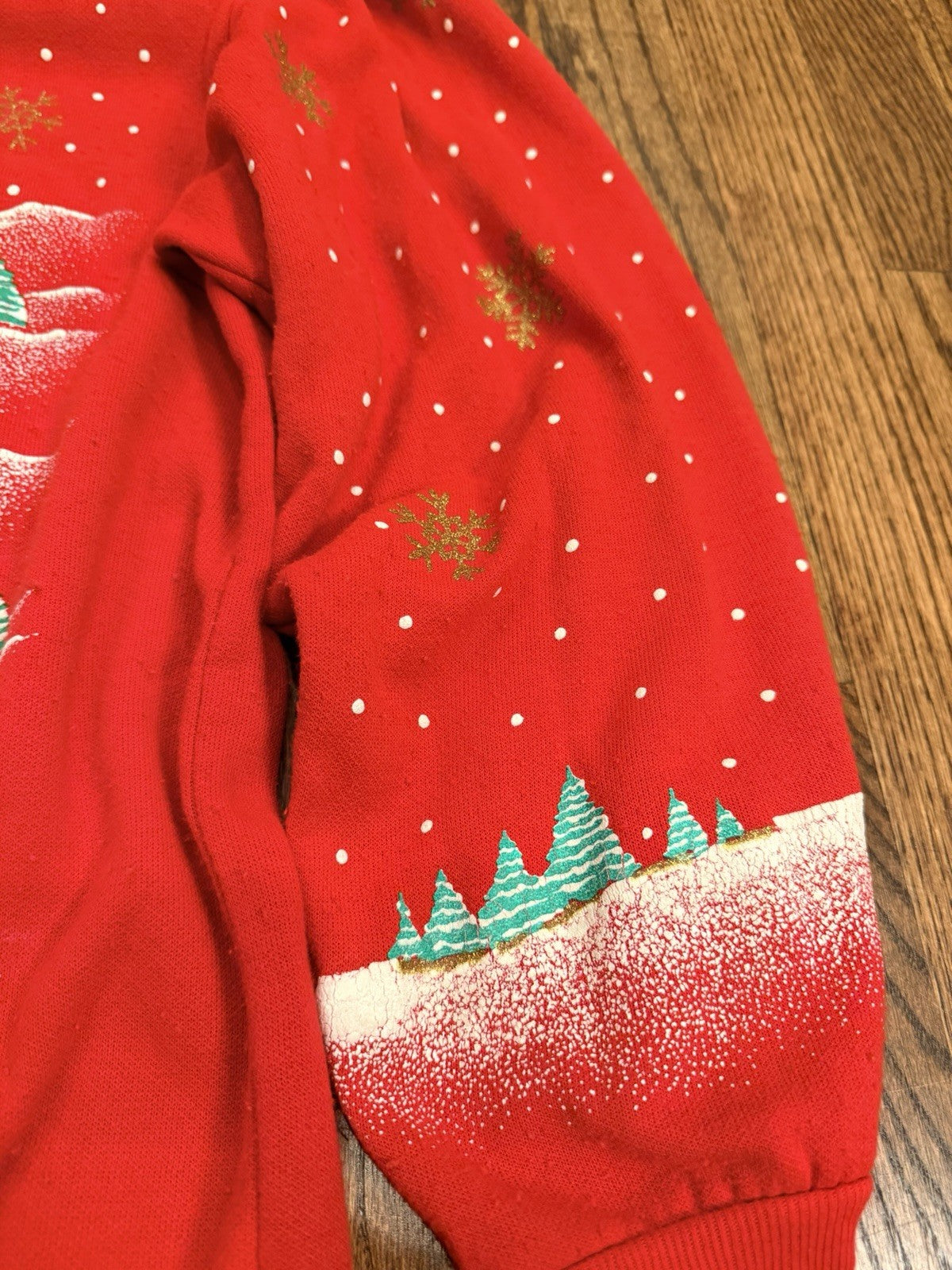 Vintage holiday Village crewneck-women’s XL-Red Christmas Winter Scene-80s