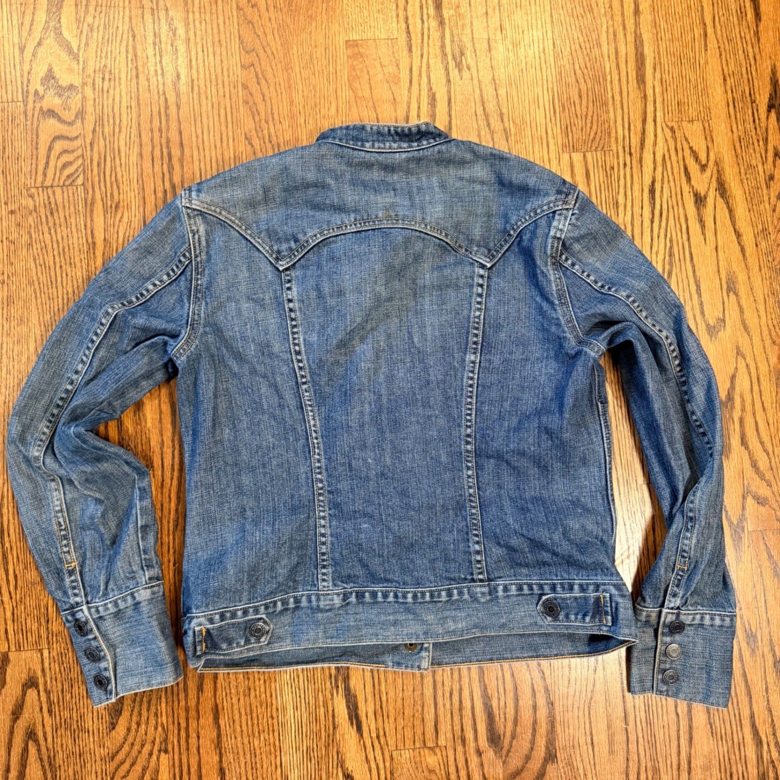 Vintage Gap Denim Jacket Mandarin Collar Snap Front Size M Medium Wash Blue