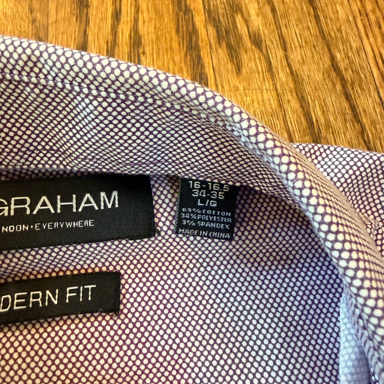 Nick Graham Modern Fit Dress Shirt Purple Micro Dot Stretch Size L 16-16.5 34/35