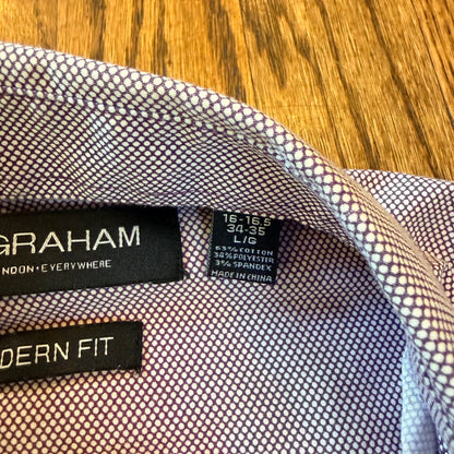 Nick Graham Modern Fit Dress Shirt Purple Micro Dot Stretch Size L 16-16.5 34/35