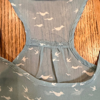 WallFlower Bird Print Racerback Tank Top Sheer Chiffon Medium Blue