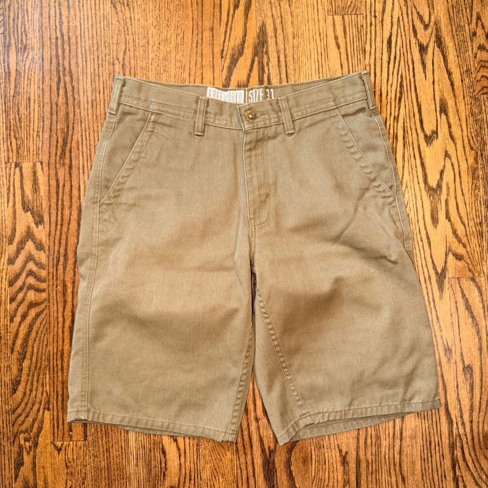 Free World Messenger Shorts Flat Front Twill Skate Size 31 Olive Green
