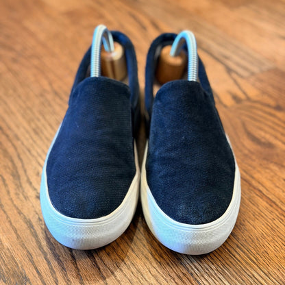 Vince Camuto Black Suede Slip On Platform Sneakers 7 Italian Leather Casual