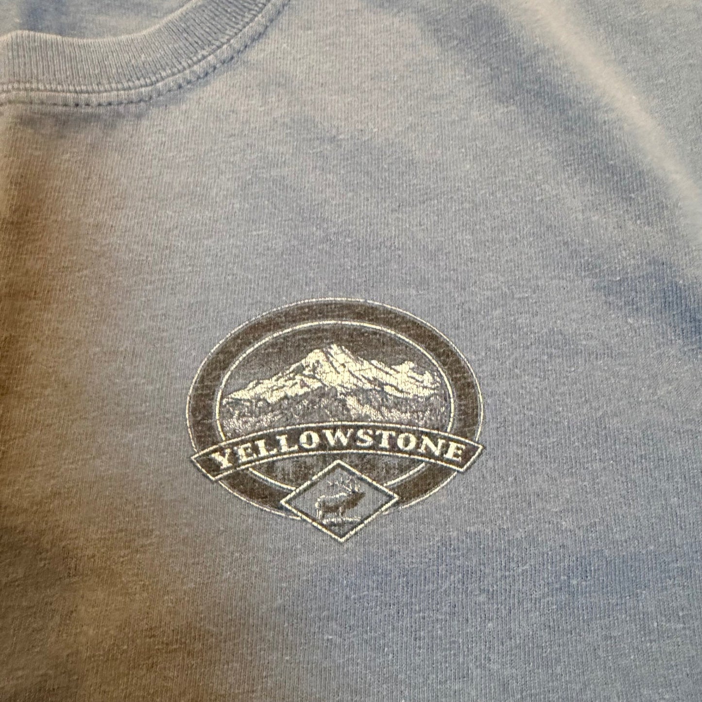 Prairie Mountain Yellowstone National Park Graphic T-Shirt Small Blue Cotton