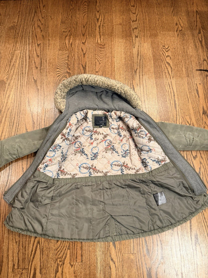 Buffalo Womens Outerwear Green/Grey Parka Denim Jacket Zip Off Hat Size XS