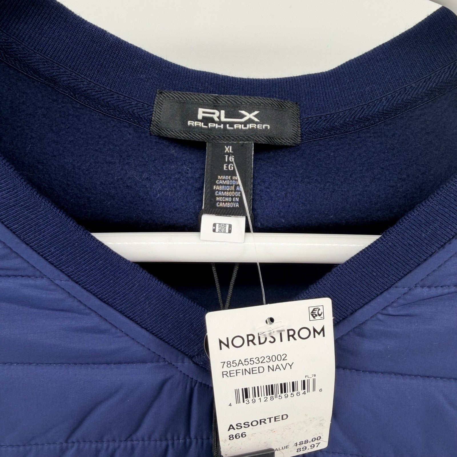 RLX Ralph Lauren Hybrid Quilted Fleece Golf Vest XL Refined Navy New