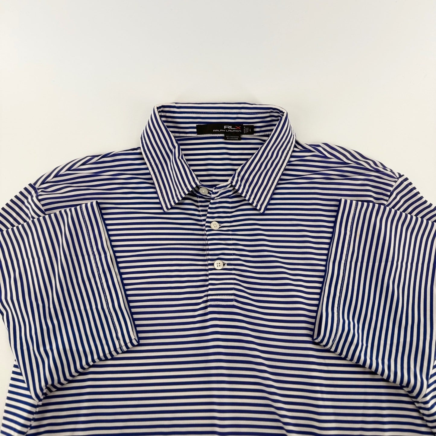 RLX Ralph Lauren Striped Performance Golf Polo Shirt Blue White Mens Large