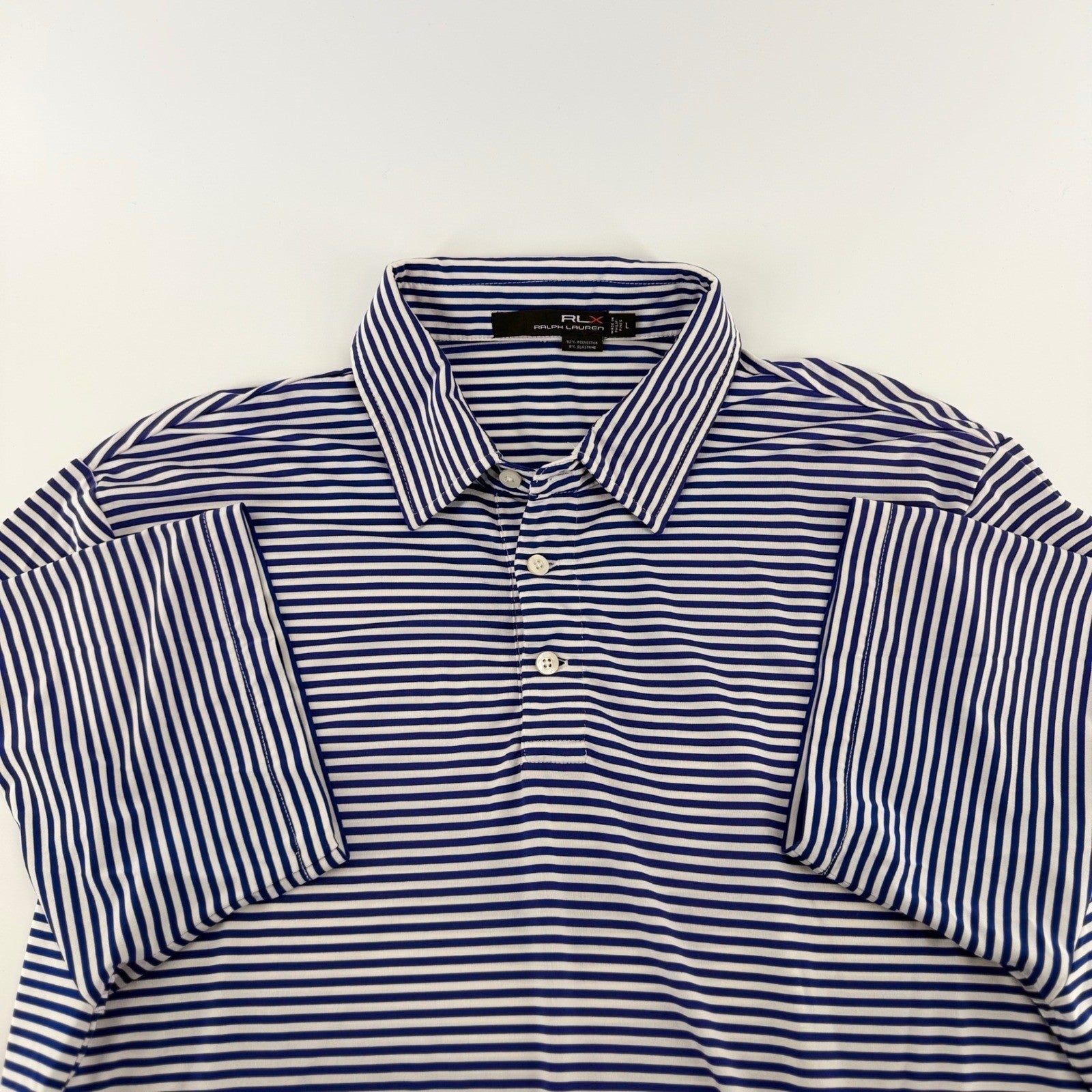 RLX Ralph Lauren Striped Performance Golf Polo Shirt Blue White Mens Large