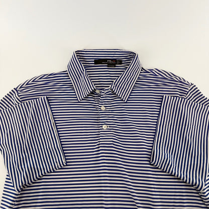 RLX Ralph Lauren Striped Performance Golf Polo Shirt Blue White Mens Large