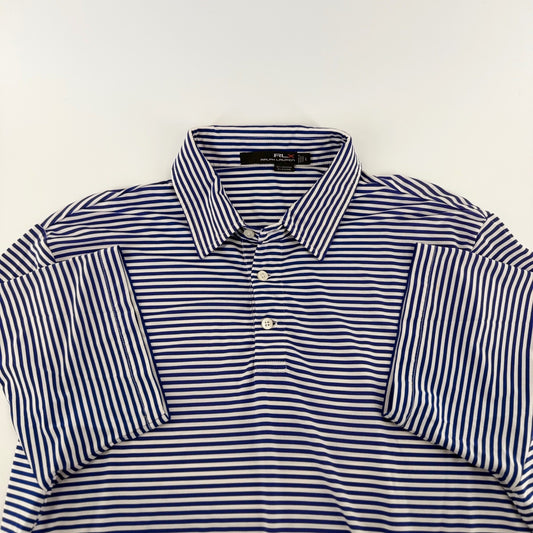 RLX Ralph Lauren Striped Performance Golf Polo Shirt Blue White Mens Large