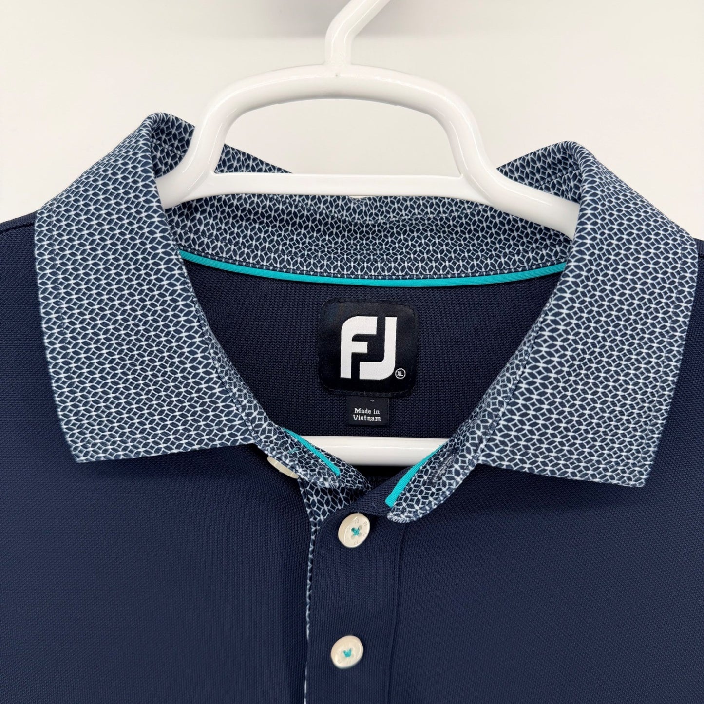 FootJoy ProDry Golf Polo Shirt Patterned Collar Fircrest Logo XL Navy Blue