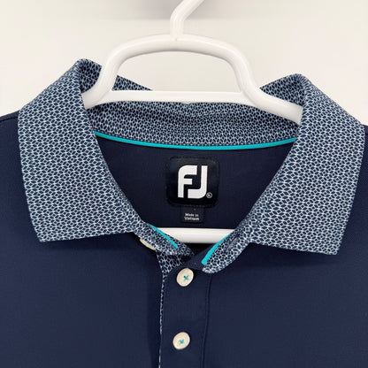 FootJoy ProDry Golf Polo Shirt Patterned Collar Fircrest Logo XL Navy Blue